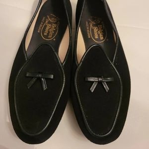 Belgian Shoes Black Suede Travelette Loafers Bow Sz 4